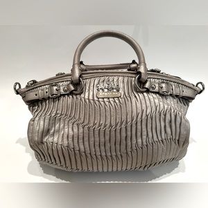 Coach Madison Sophia Pleated Leather Satchel Handbag In Silver